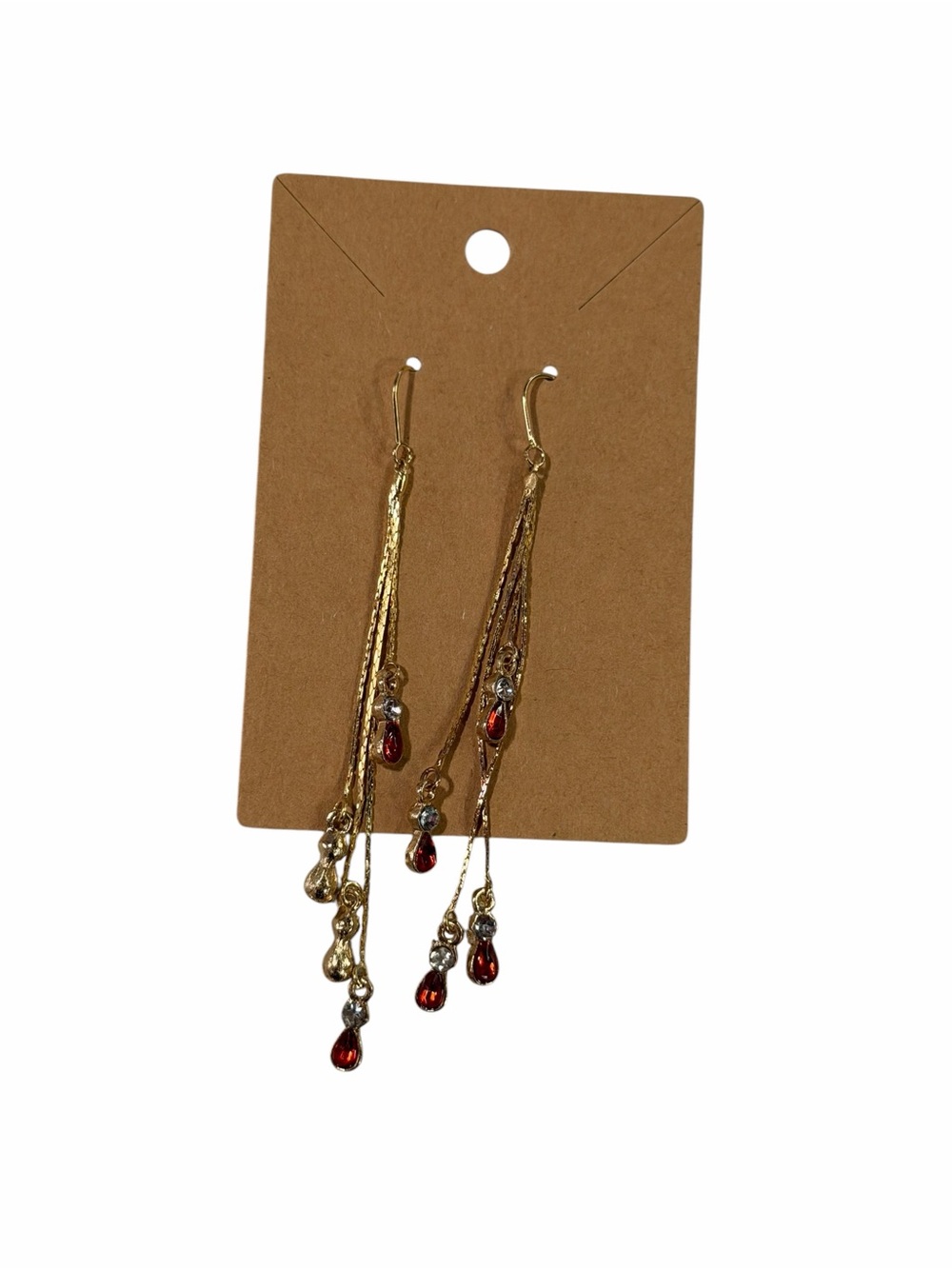 Gold and Red Teardrop Dangle Earrings - Women Jewelry